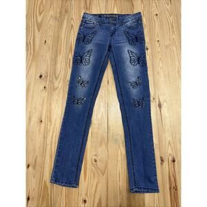 Vigoss Jeans Size 14 27x28.5 Blue Med Wash Butterfly Sequin The Jagger Skinny